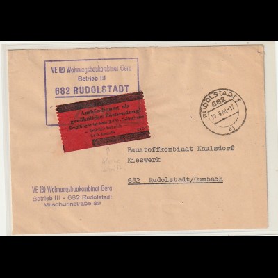 ZKD-Brief mit rotem Aufkleber (kleine Schrift!) "Aushändigung...
